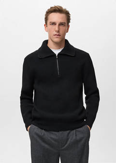 Knitted sweater with zip collar — Black 1