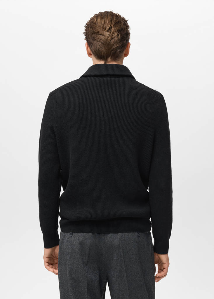 Knitted sweater with zip collar — Black