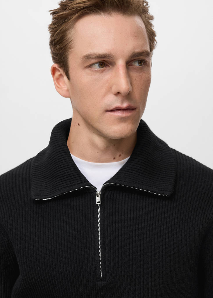 Knitted sweater with zip collar — Black
