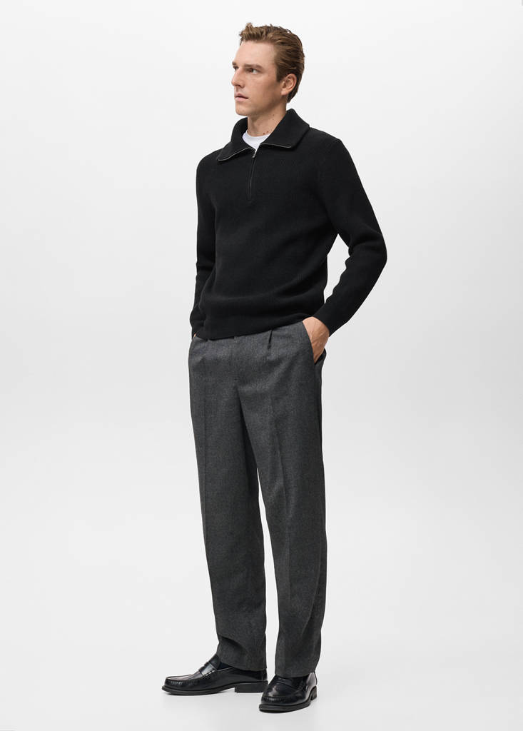 Knitted sweater with zip collar — Black