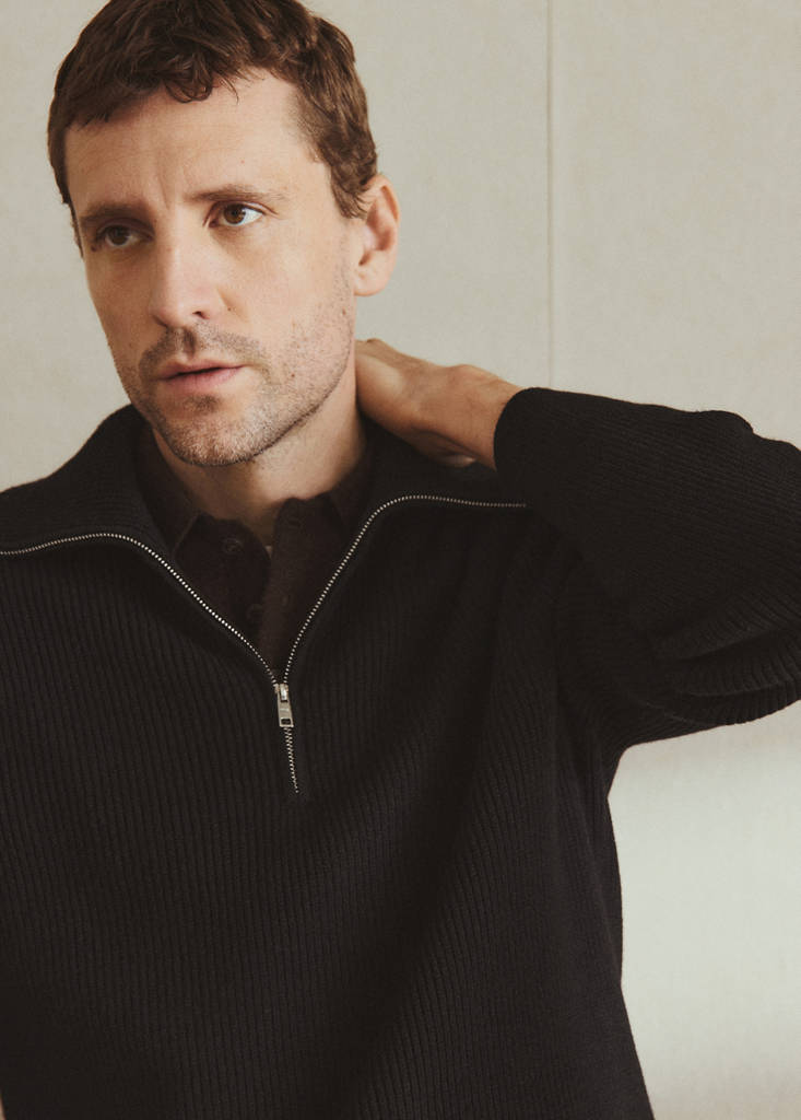 Knitted sweater with zip collar — Black