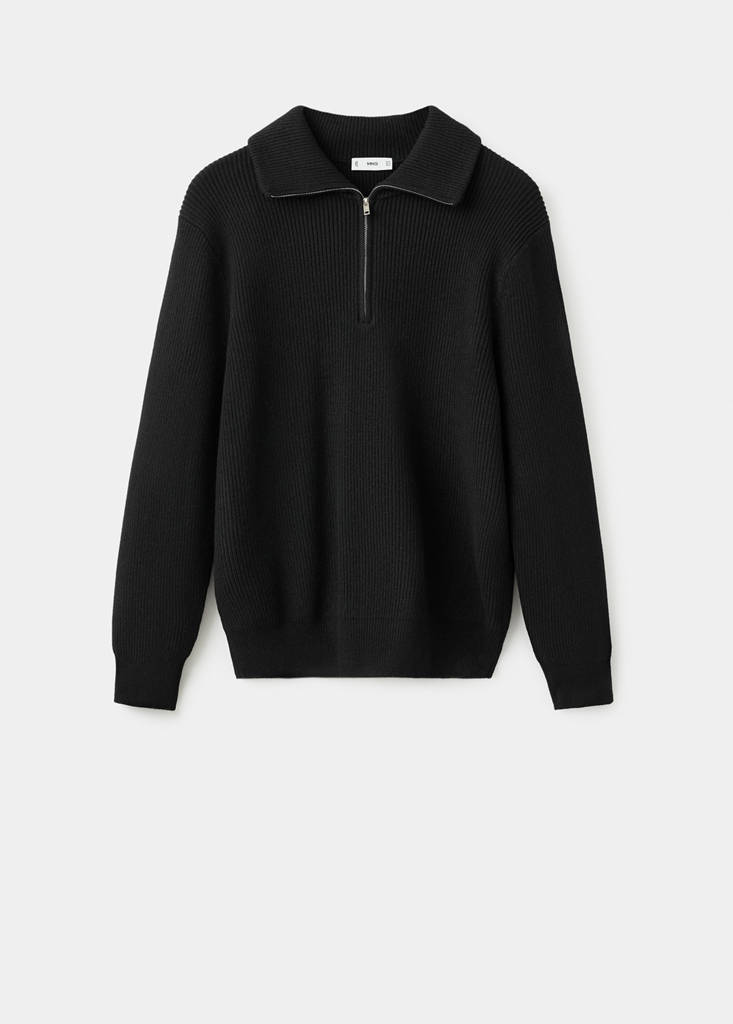 Knitted sweater with zip collar — Black