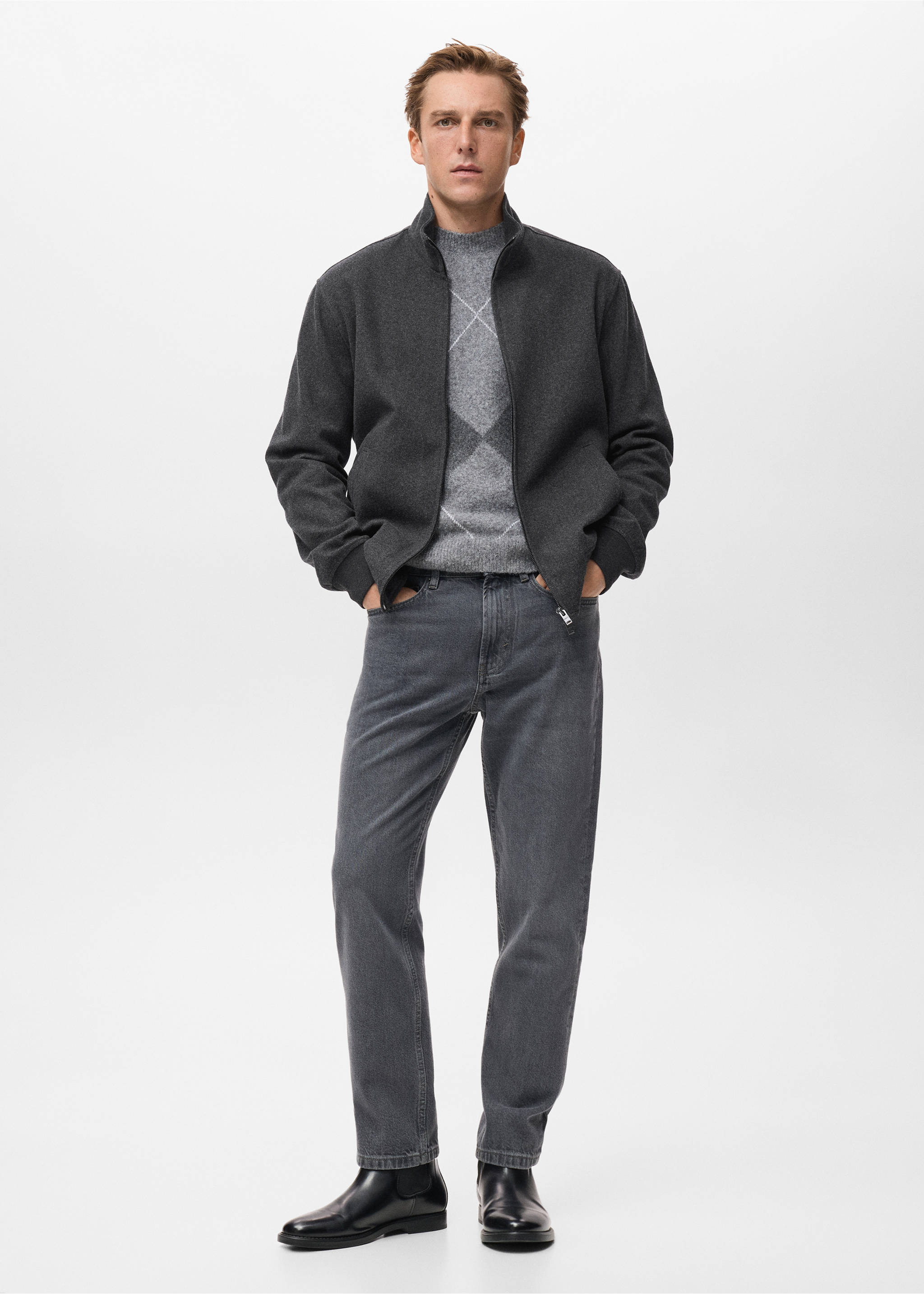 Veste zippée regular-fit - Plan général, Gris chiné foncé. Ref: 17007903-00.