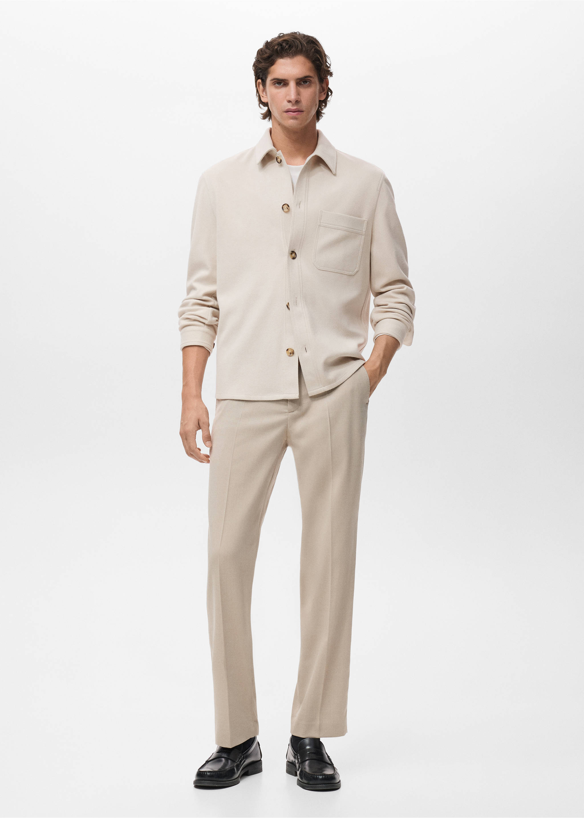 Верхняя рубашка regular fit из фланели - Общий план, Экрю. Ref: 17007906-00.