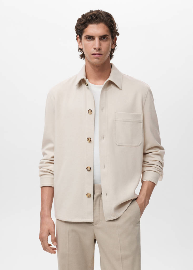 Regular fit flannel overshirt — Ecru