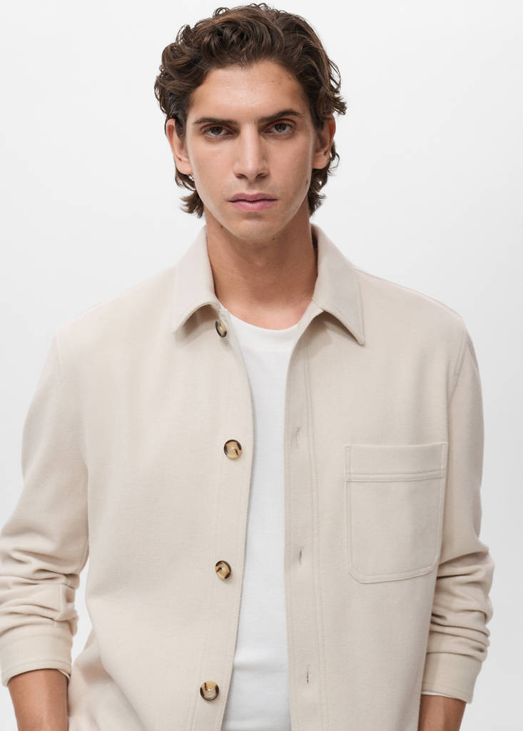 Regular fit flannel overshirt — Ecru