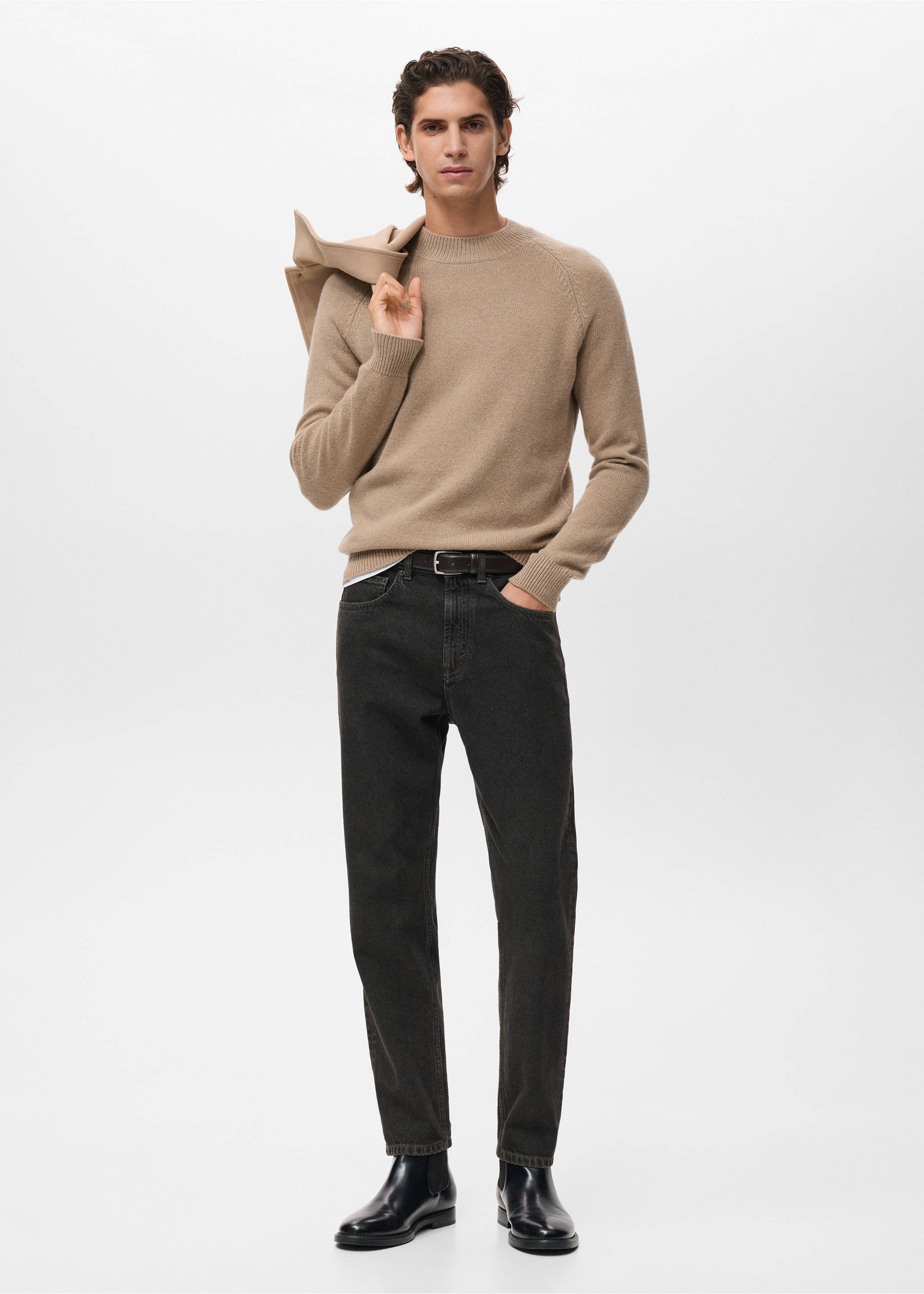 100% Italian wool knitted sweater - General plane, Medium Brown. Ref: 17007907-00.