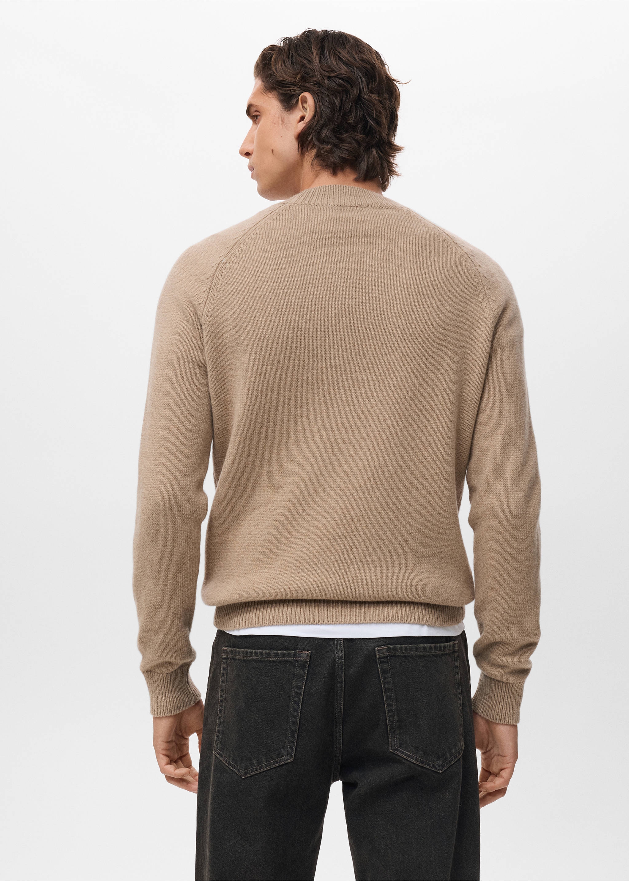 100% Italian wool knitted sweater - Reverse of the article, Medium Brown. Ref: 17007907-00.