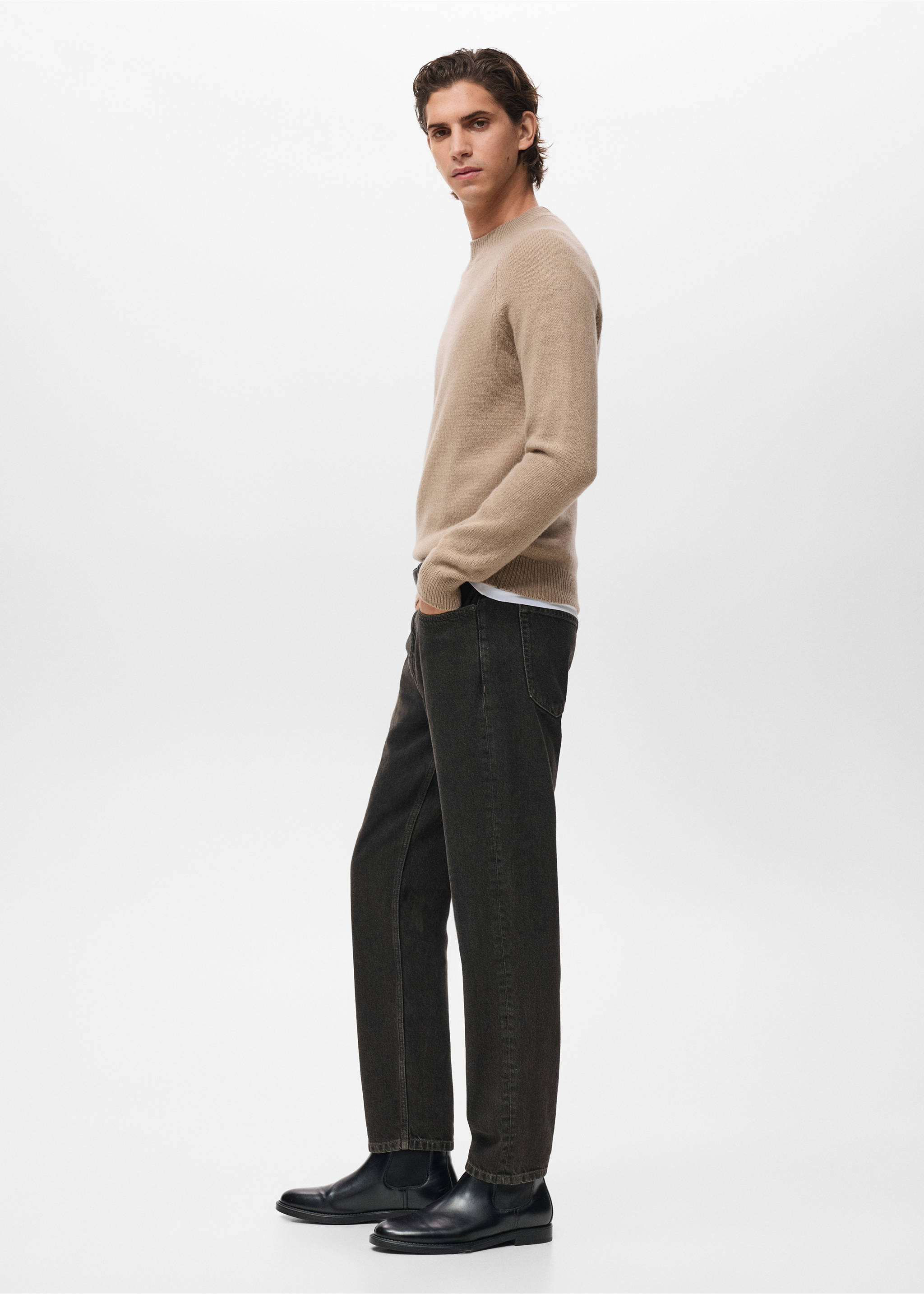 100% Italian wool knitted sweater - Details of the article 2, Medium Brown. Ref: 17007907-00.