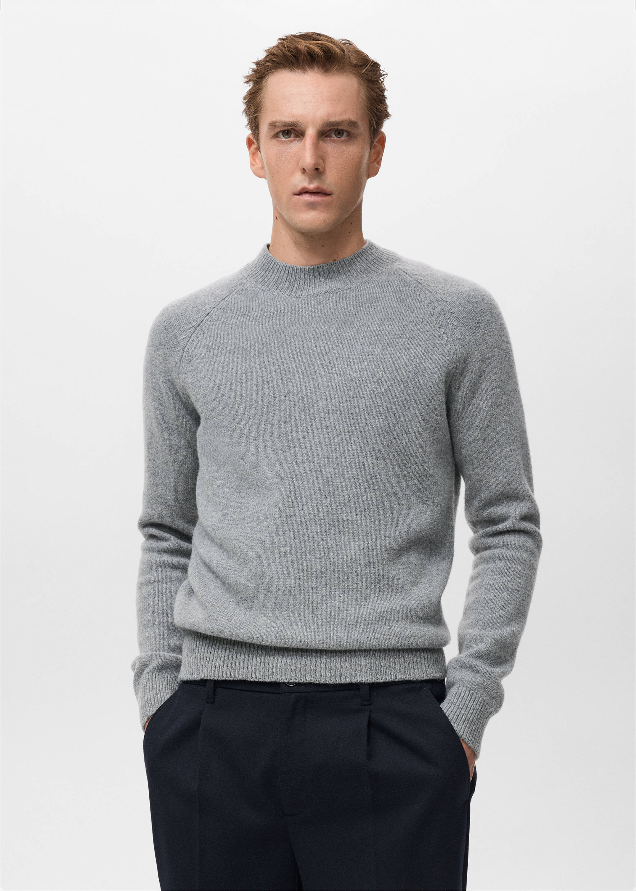 100% Italian wool knitted sweater - Medium plane, Medium Heather Grey. Ref: 17007907-00.