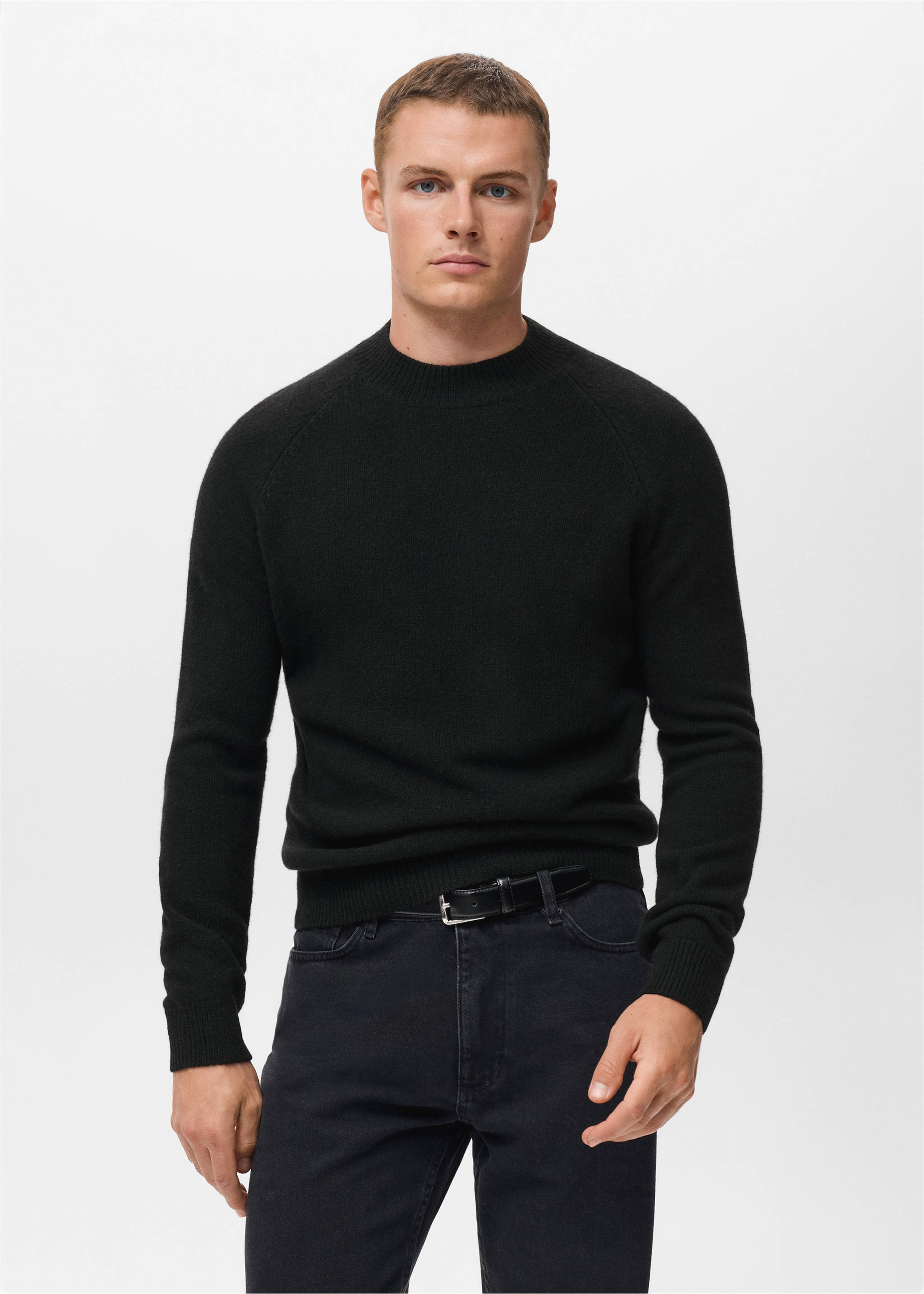 100% Italian wool knitted sweater - Medium plane, Black. Ref: 17007907-00.