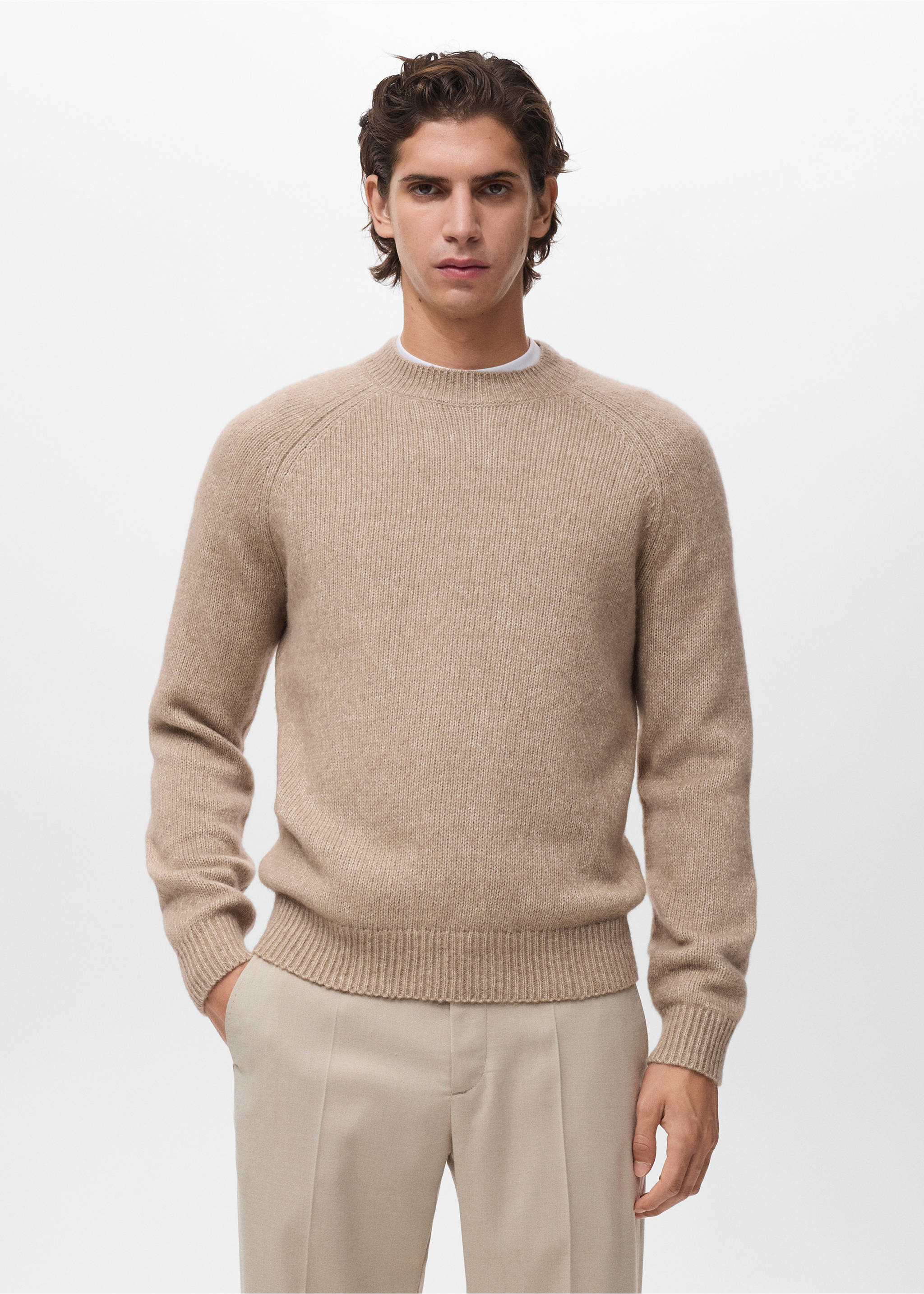 Fine-knit wool-blend sweater - Medium plane, Sand. Ref: 17007908-00.