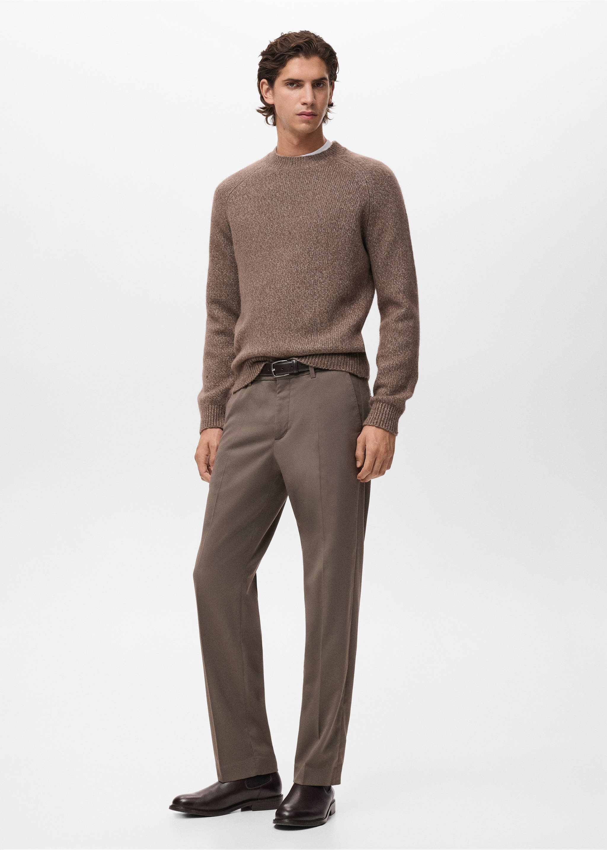 Fine-knit wool-blend sweater - General plane, Medium Brown. Ref: 17007908-00.