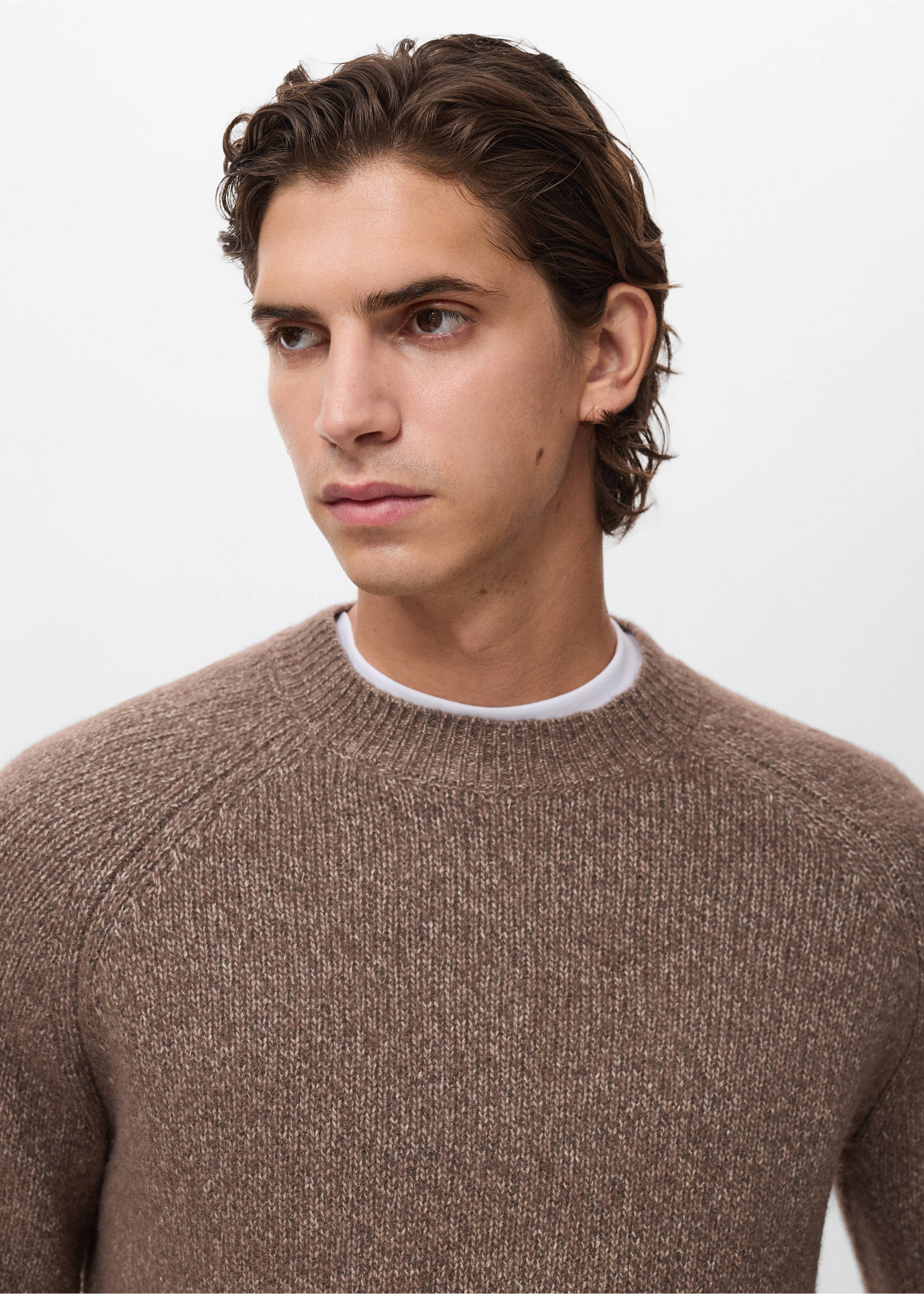 Fine-knit wool-blend sweater - Details of the article 1, Medium Brown. Ref: 17007908-00.