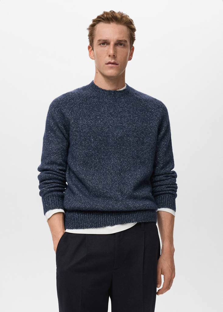 Fine-knit wool-blend sweater — Navy