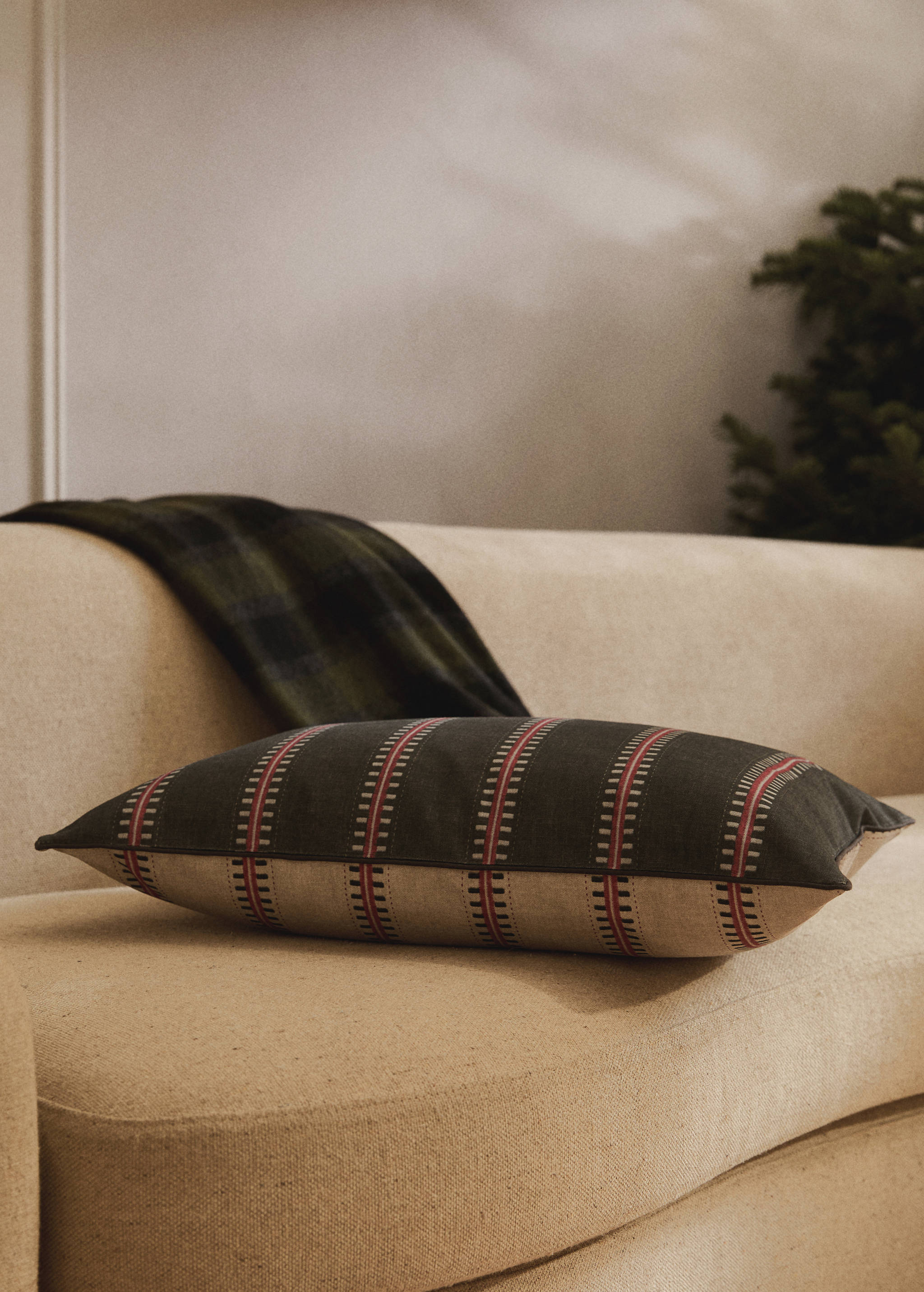 Housse de coussin coton à rayures passepoil 40x60 cm - Plan général
