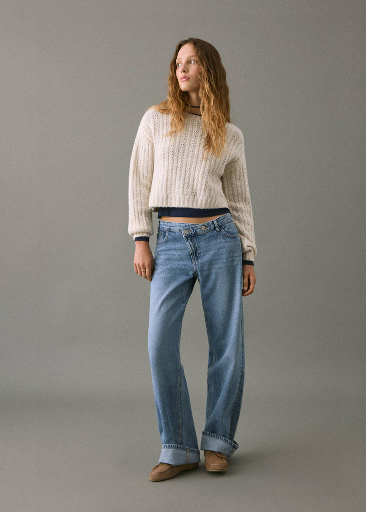 Knitted cropped sweater — Ecru