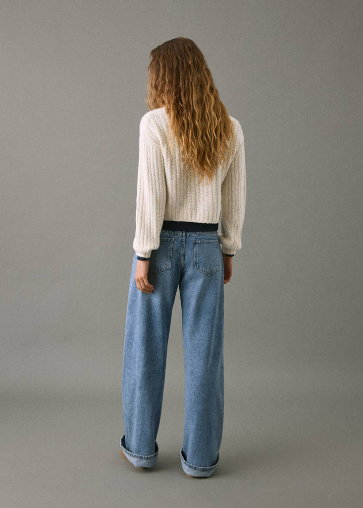 Knitted cropped sweater — Ecru