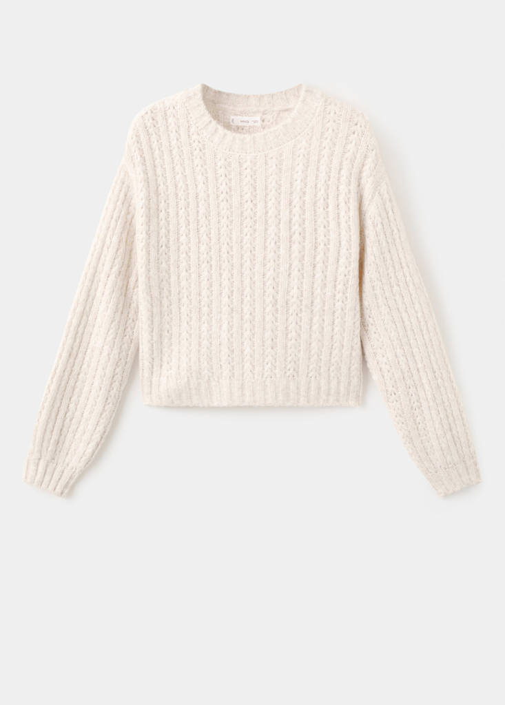 Knitted cropped sweater — Ecru
