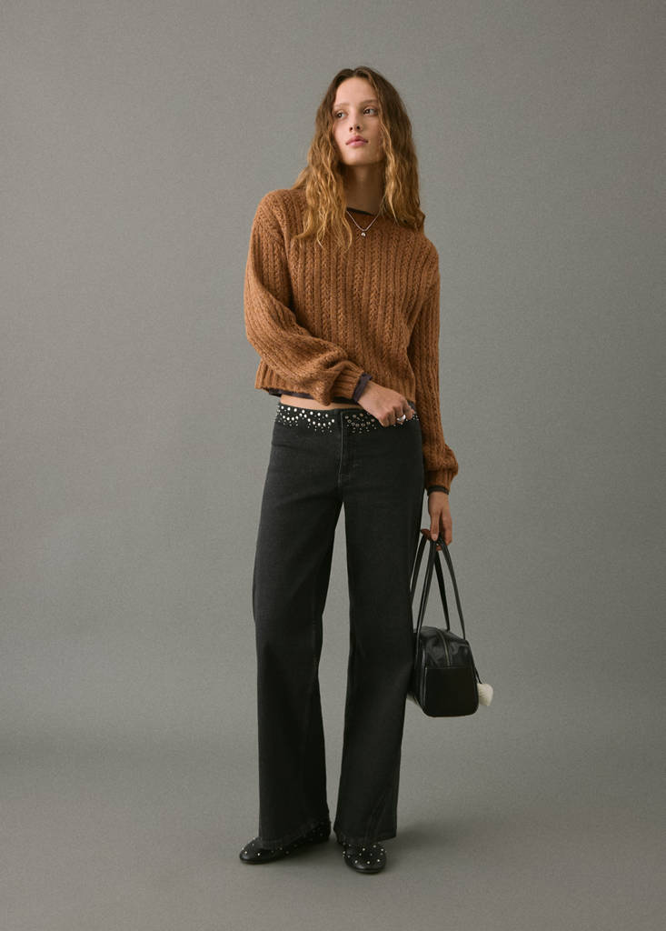 Knitted cropped sweater — Caramel