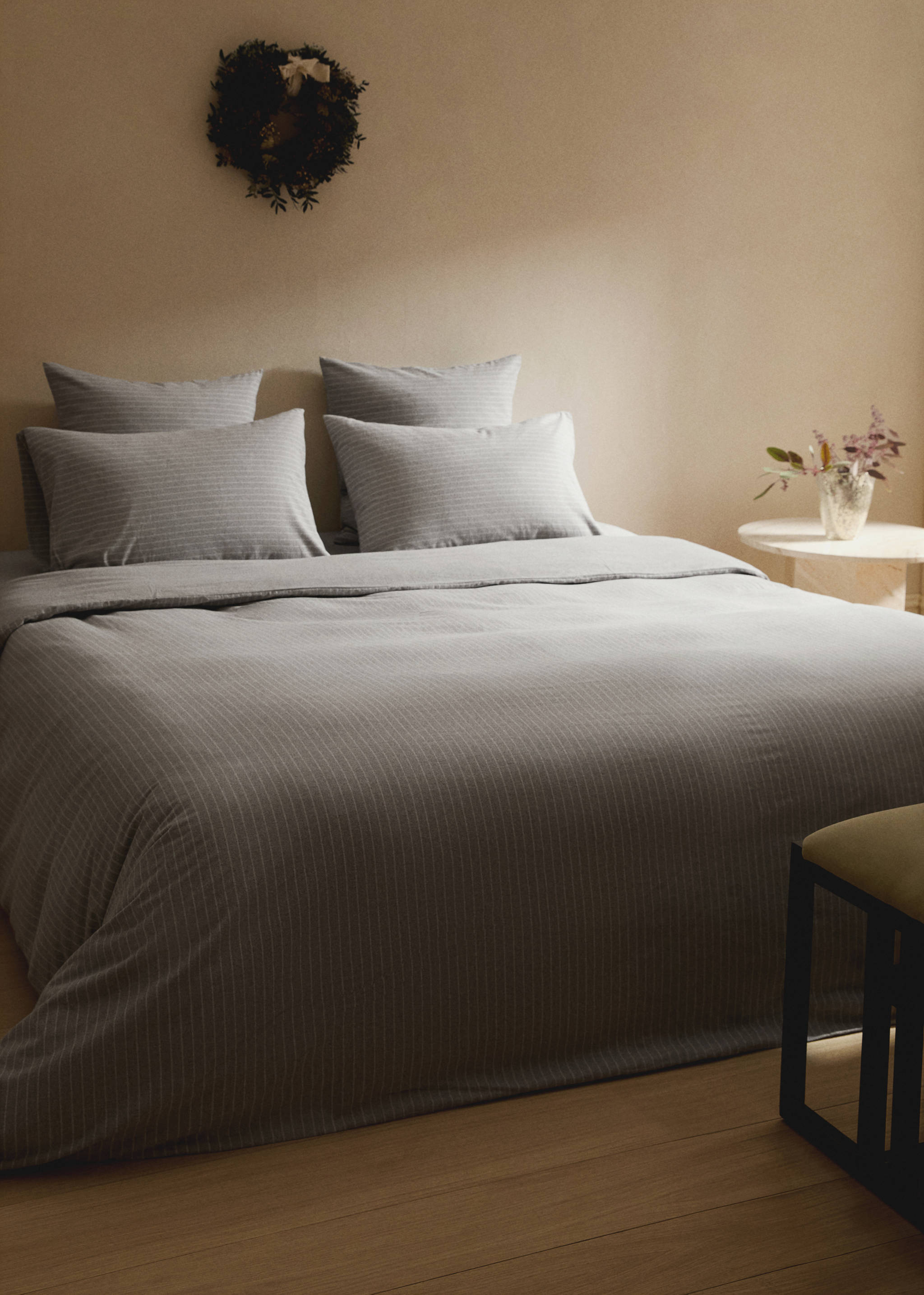 Melange cotton flannel duvet cover with fine-striped yarn for 35.43 in bed - Details of the article 7