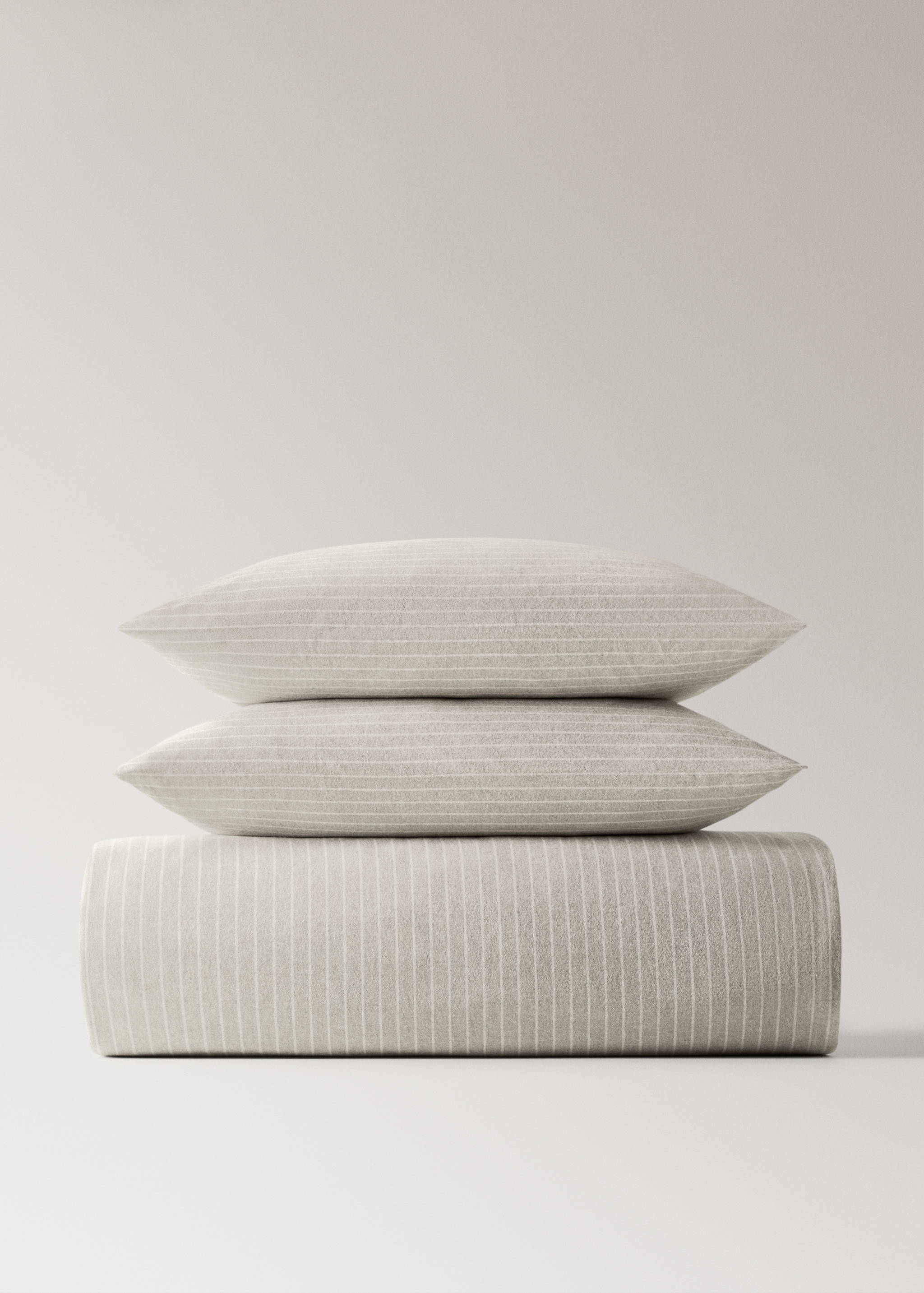 Housse de couette coton flanelle avec fils mélangées et fines rayures lit 135/140 cm - Article sans modèle