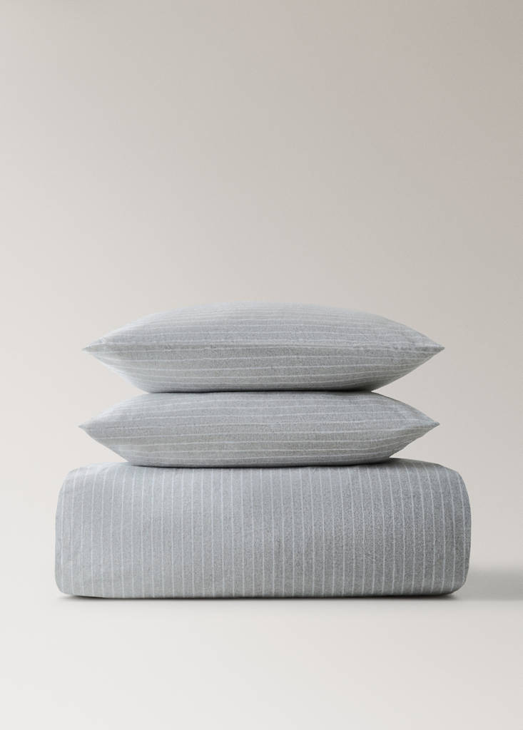 MANGO HOME - Housse de couette coton flanelle avec fils mélangées et fines rayures lit 135/140 cm gris - Lit 135/140 cm