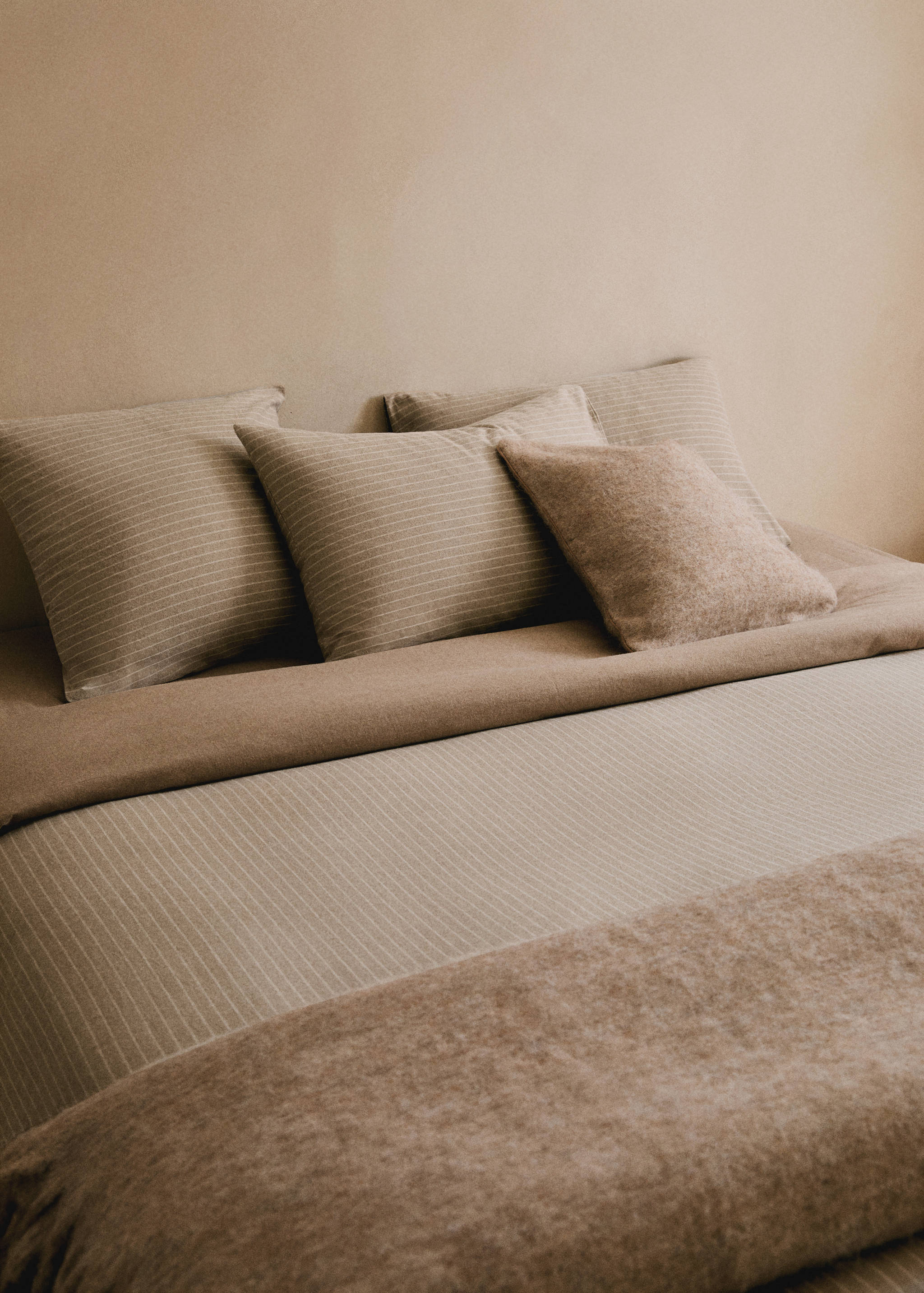 Melange cotton flannel duvet cover with fine-striped yarn for 150/160cm bed - General plane