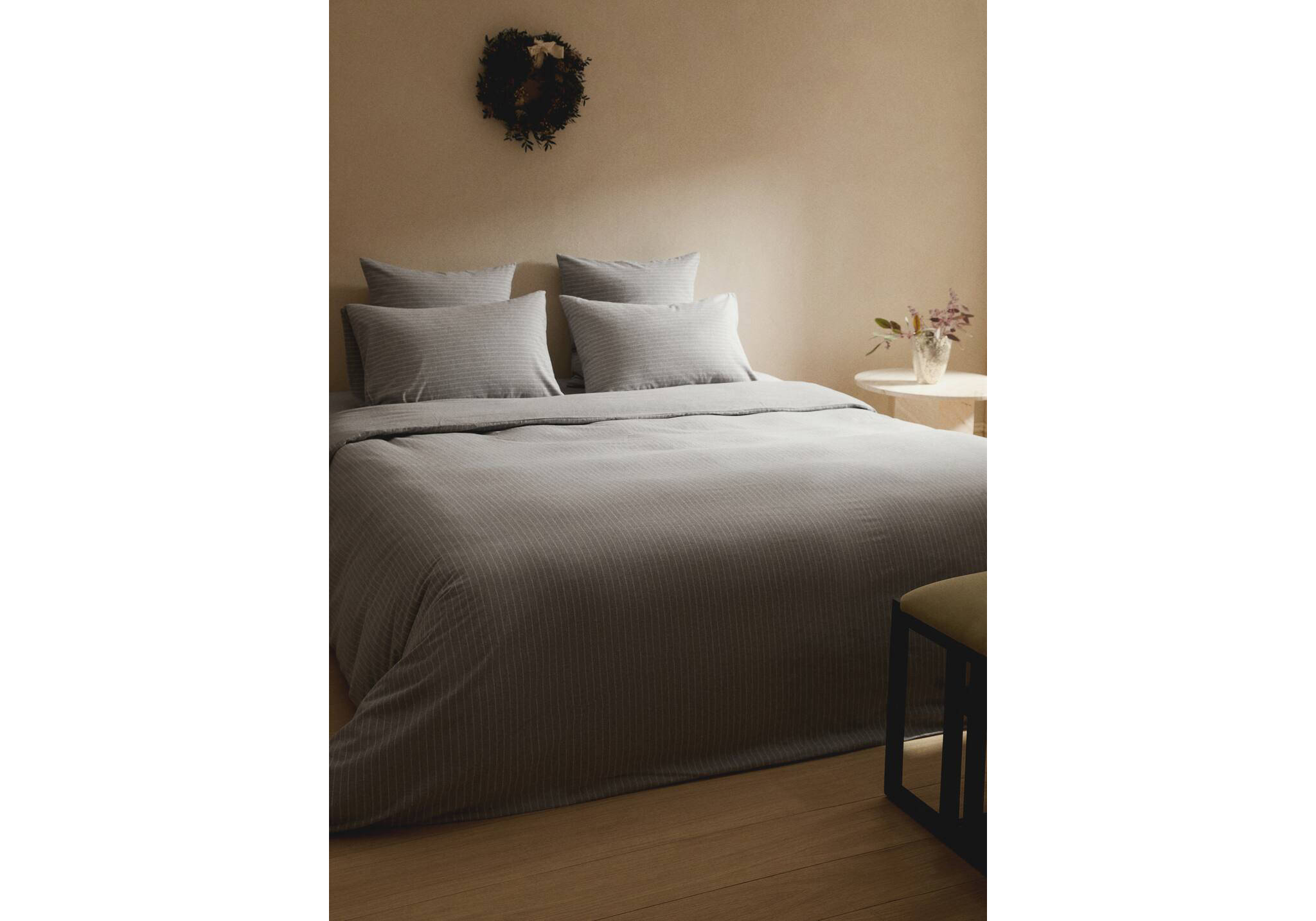 Cotton flannel duvet cover with fine-striped yarn for 180/200cm bed - General plane