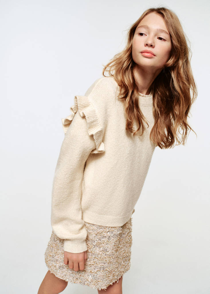 Ruffled glitter sweater — Beige