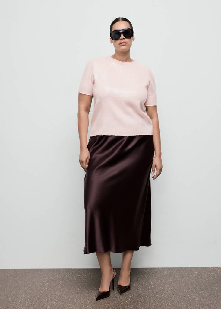 Short-sleeved sequin sweater — Pastel Pink