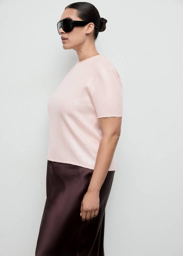 Short-sleeved sequin sweater — Pastel Pink