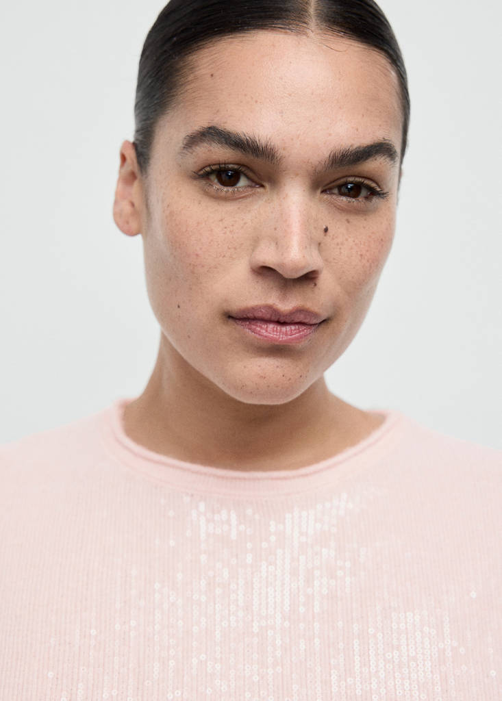 Short-sleeved sequin sweater — Pastel Pink
