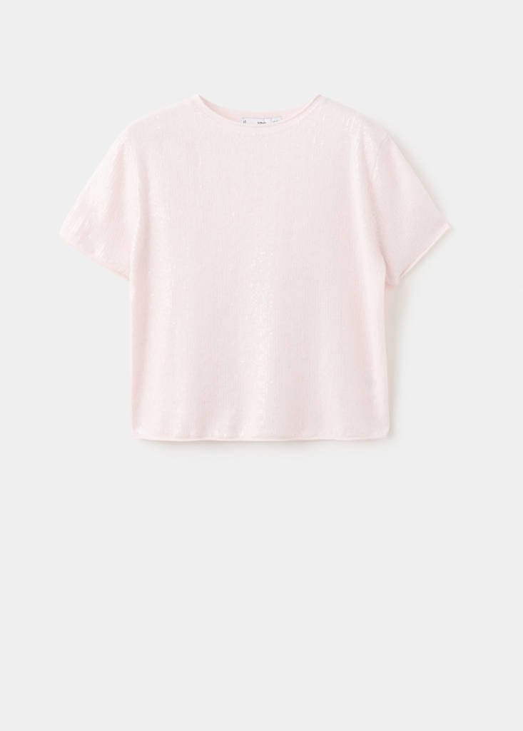 Short-sleeved sequin sweater — Pastel Pink