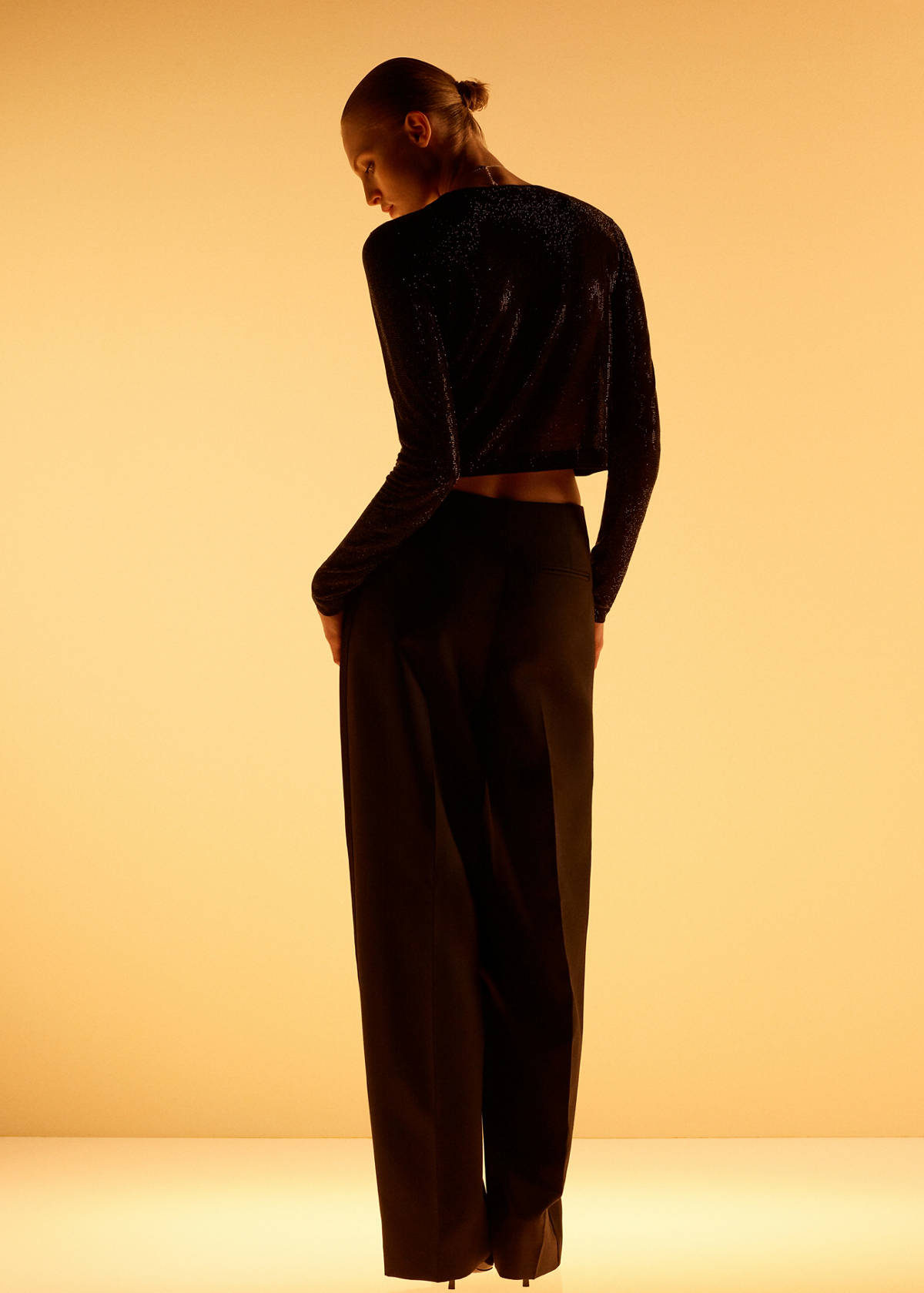 Cropped sweater with crystals — Black
