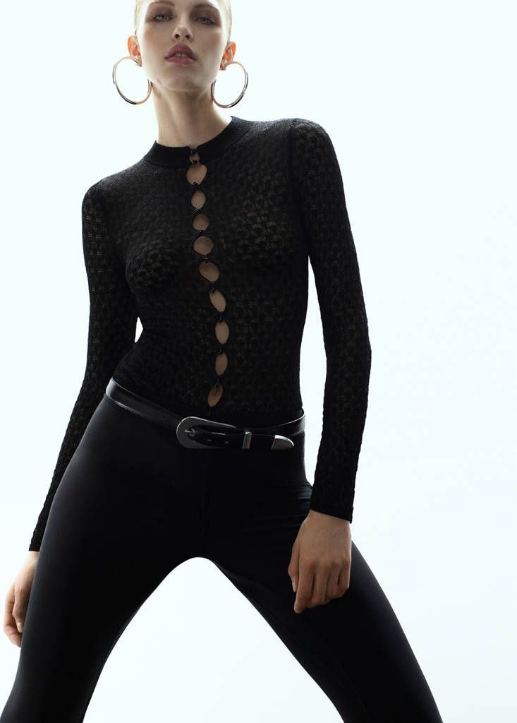 Openwork knitted sweater with bead fastening — Black