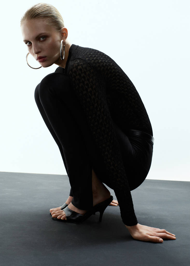 Openwork knitted sweater with bead fastening — Black