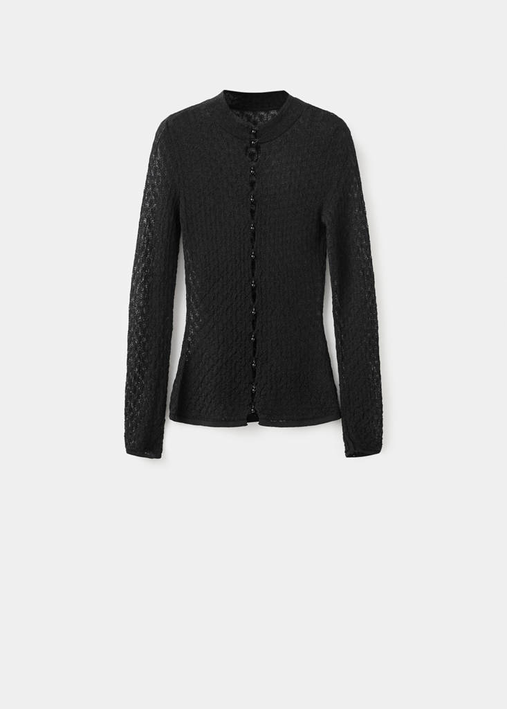 Openwork knitted sweater with bead fastening — Black