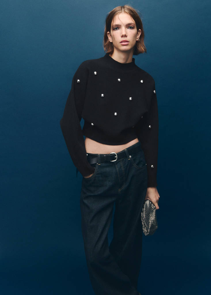 Perkins-neck sweater with spheres — Black