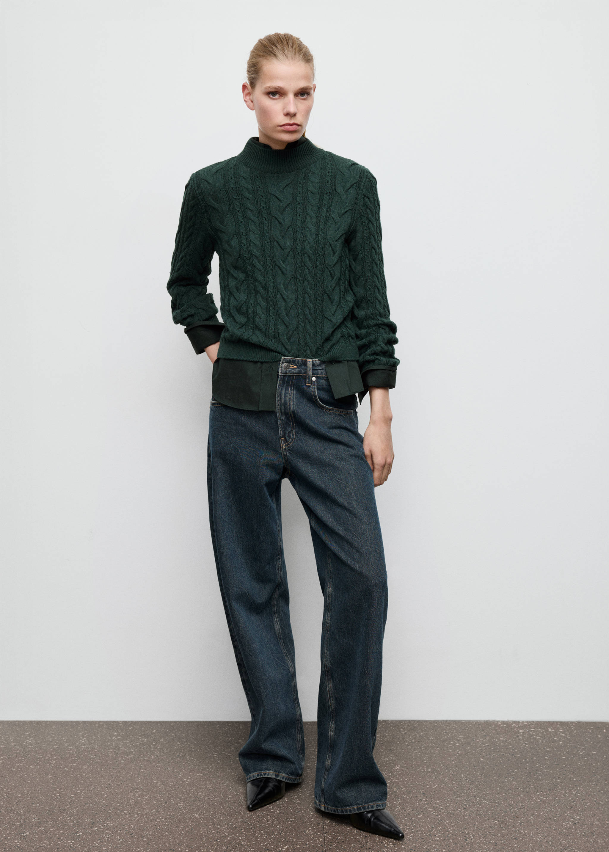 Braided sweater with perkins neck - General plane