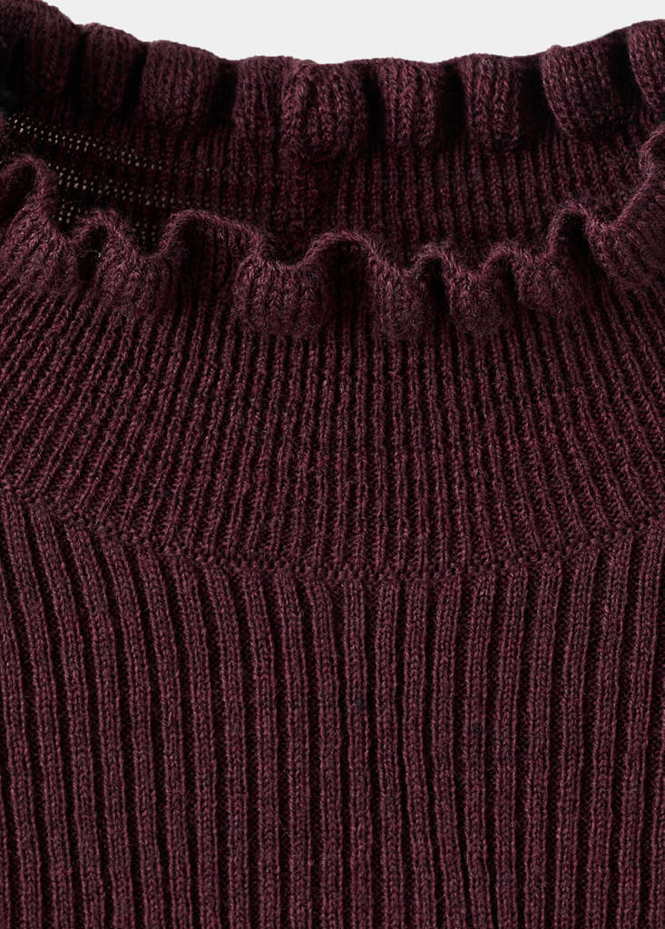 Ribbed sweater with scalloped finishes — Wine