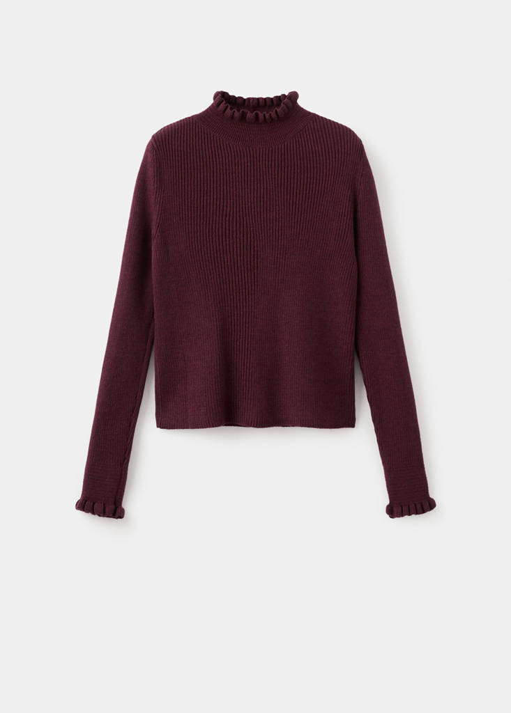 Ribbed sweater with scalloped finishes — Wine