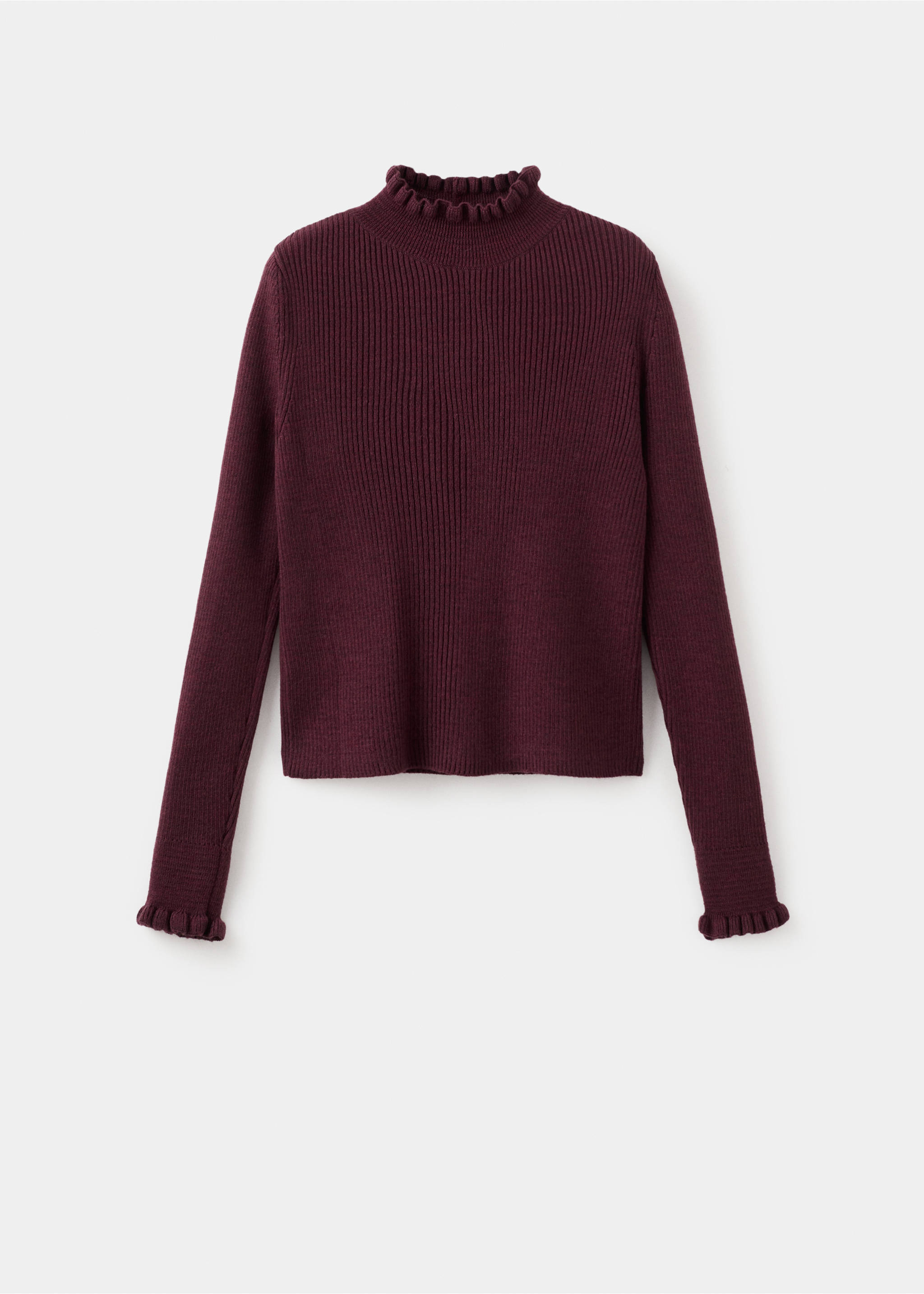Ribbed sweater with scalloped finishes - Article without model, Wine. Ref: 17009141-00.