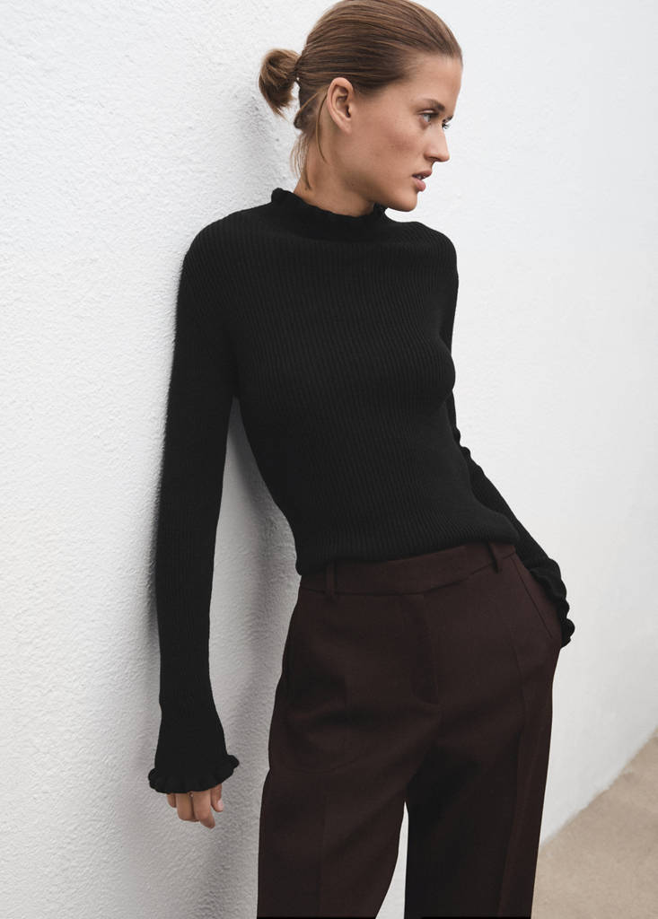 Ribbed sweater with scalloped finishes — Black