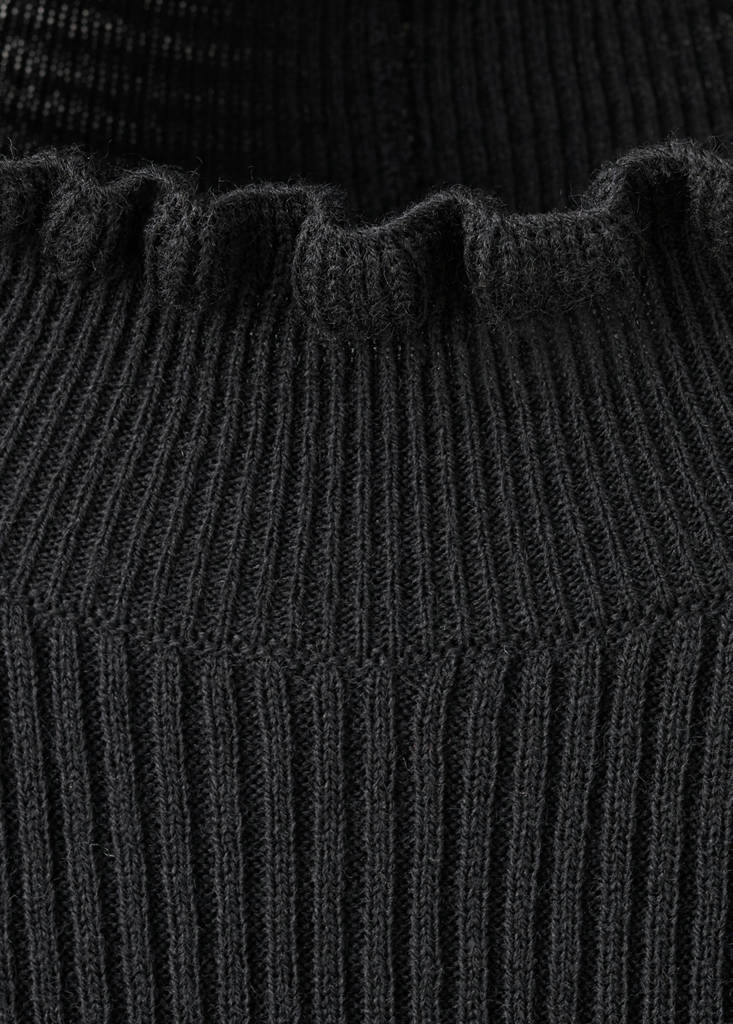 Ribbed sweater with scalloped finishes — Black