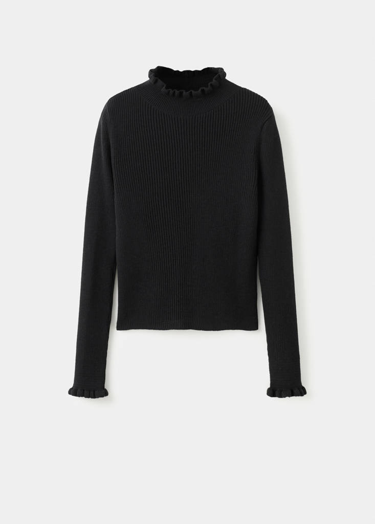 Ribbed sweater with scalloped finishes — Black