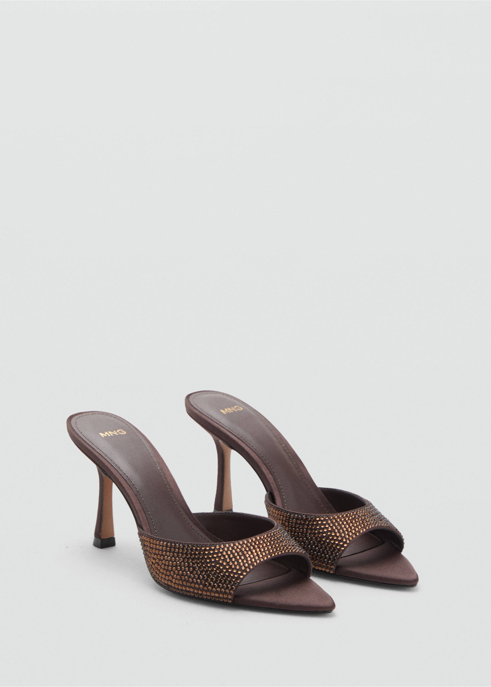 Heeled sandal with strass strap - Medium plane, Chocolate. Ref: 17009210-00.