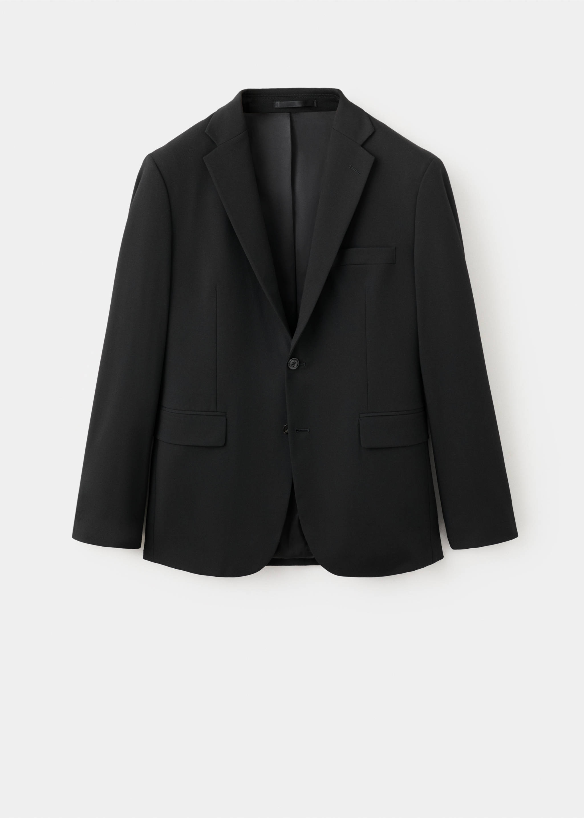 Black single-breasted blazer with notched lapels and flap pockets., Black. Ref: 17009607-00.
