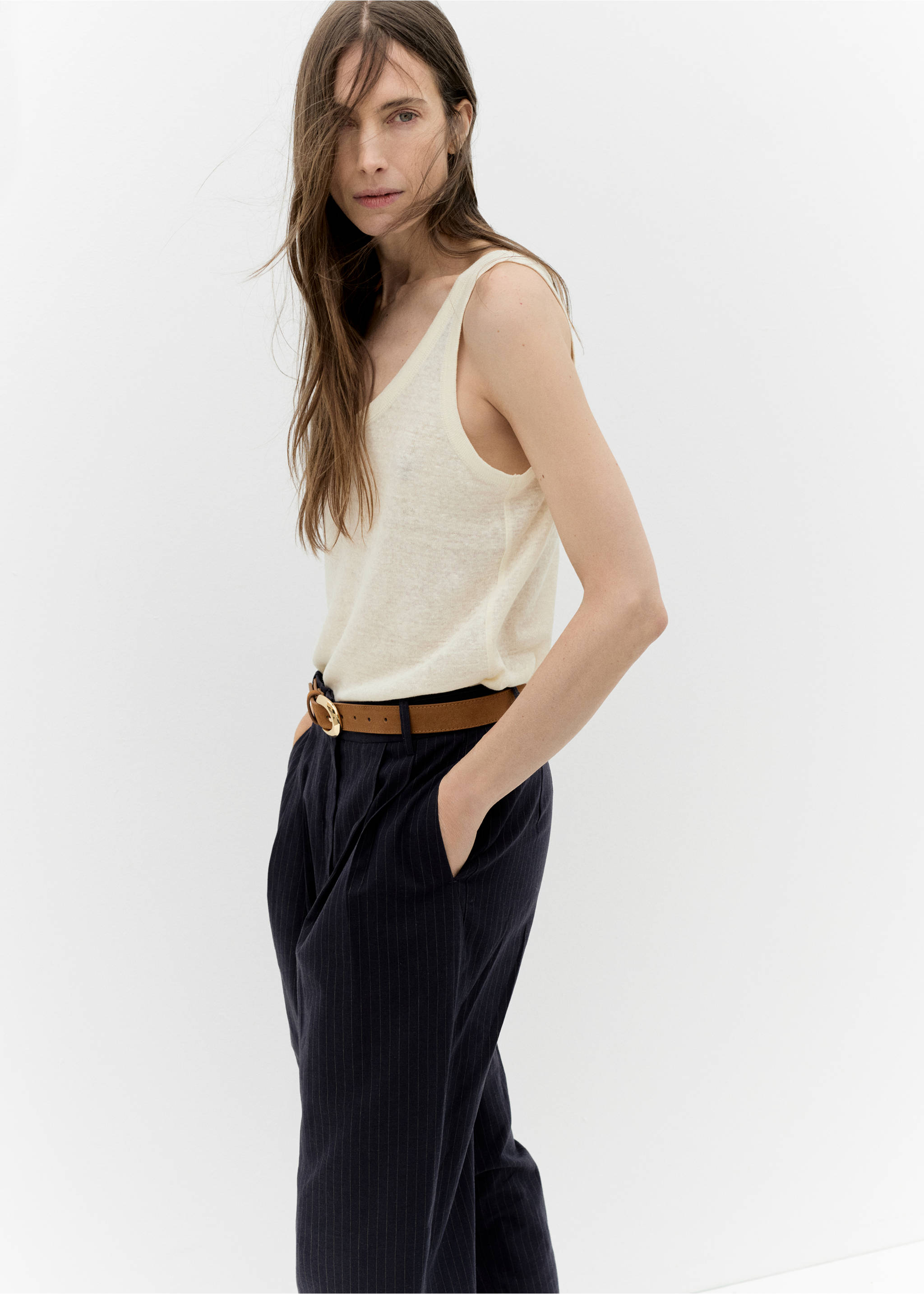 Cinturón piel hebilla ovalada - Plano general, Marrón. Ref: 17011140-00.