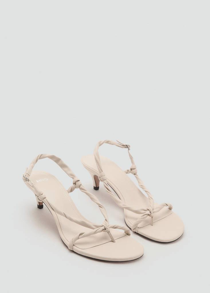 Ruched strips sandals — Ecru